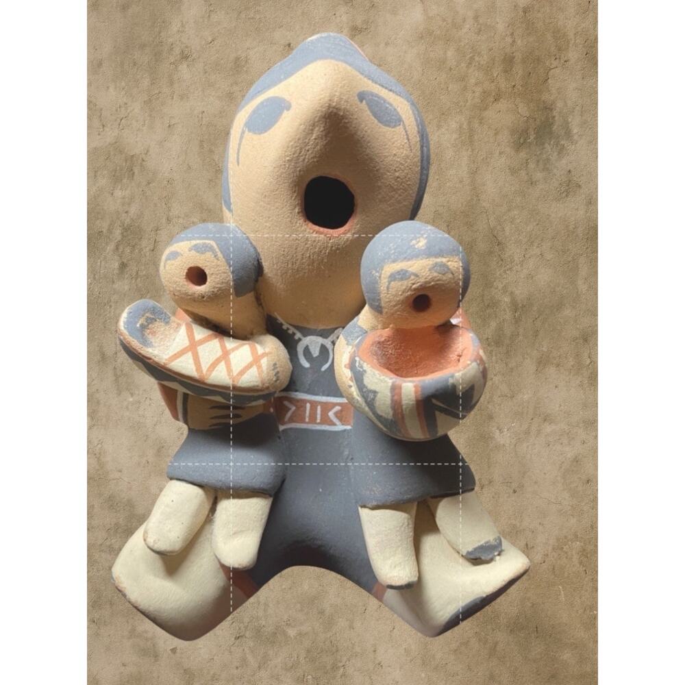 Vintage Pueblo Storyteller Pottery Figure Signed J Toya w/ Children Native Art